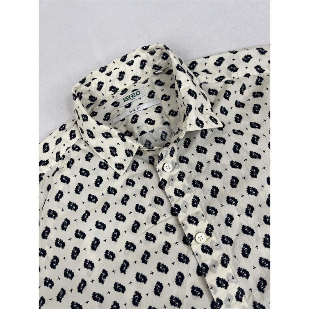 Kenzo Paris IKAT Printed Button Up Shirt White Size 41/16 Slim Fit Men's L